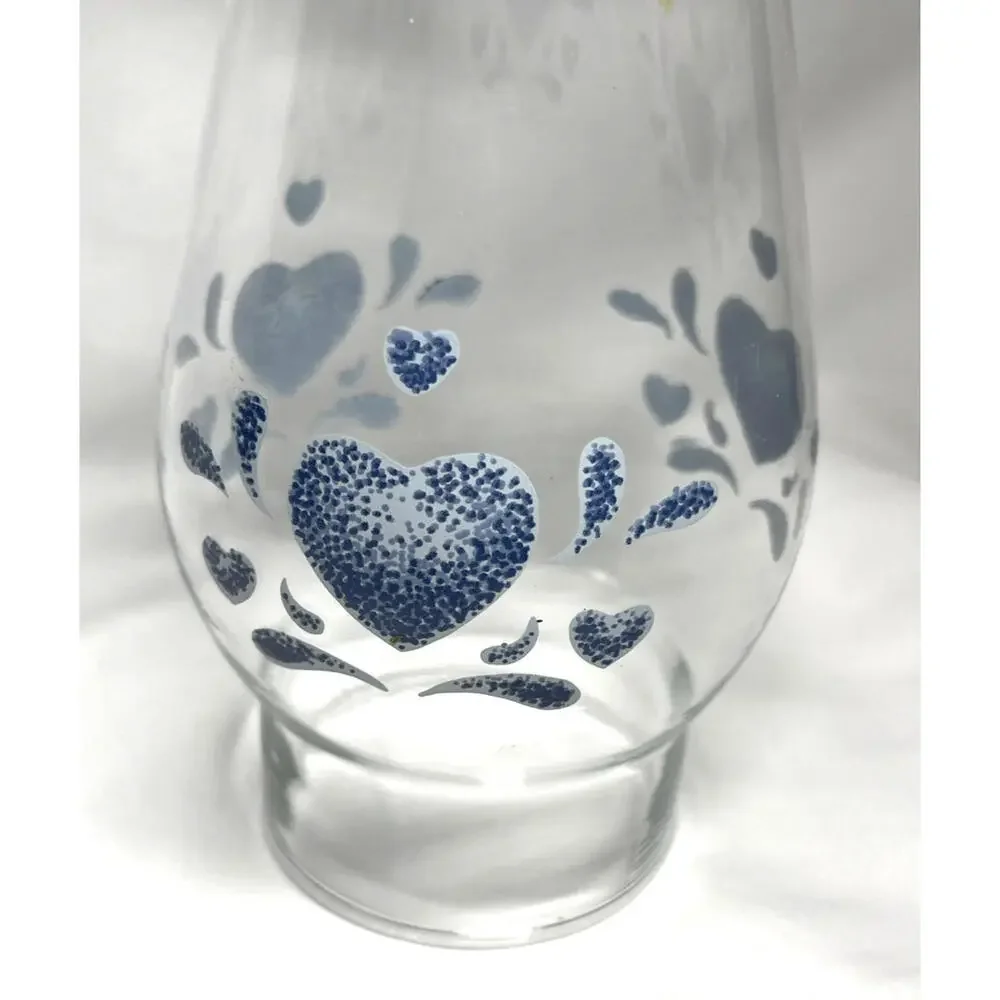Corelle Blue Hearts Sponge Glass Hurricane Chimney Shade 3" Fitter - Picture 5 of 5